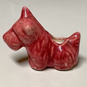 Vintage Red Glazed Ceramic Miniature Figural Terrier Dog Planter